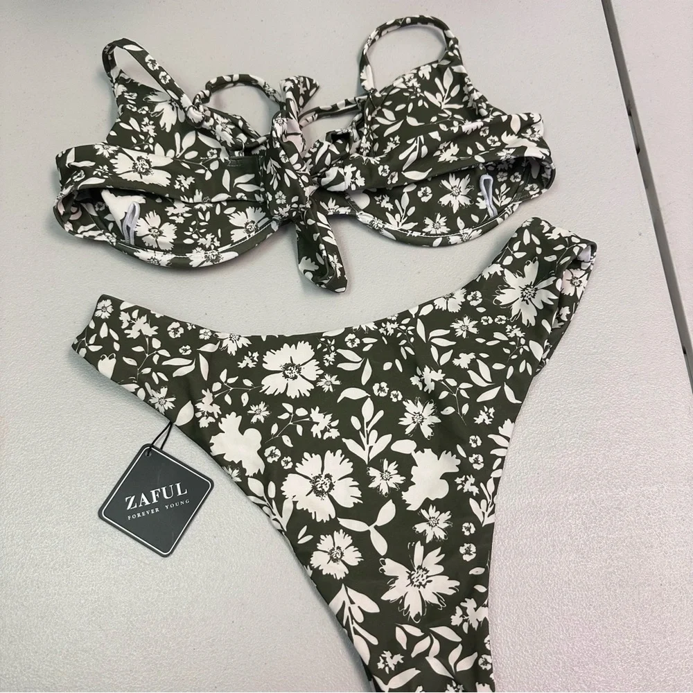 Zaful | Green Floral‎ Bikini Set